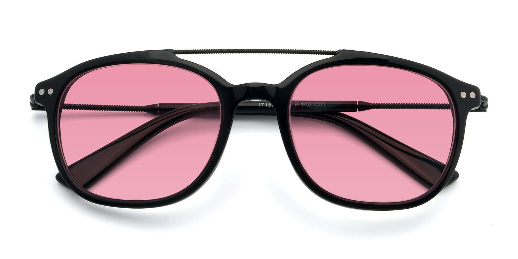 Folded Front of 17150 in Black with Pink Tinted Lenses