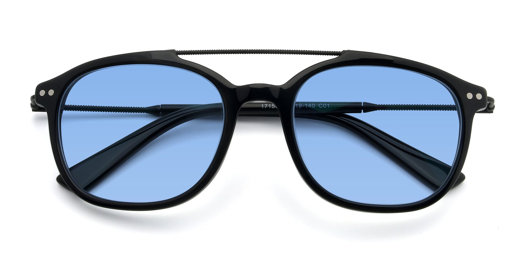 Folded Front of 17150 in Black with Medium Blue Tinted Lenses