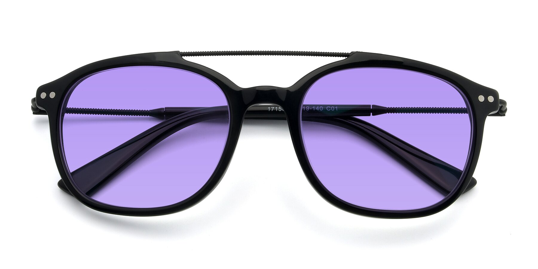 Folded Front of 17150 in Black with Medium Purple Tinted Lenses