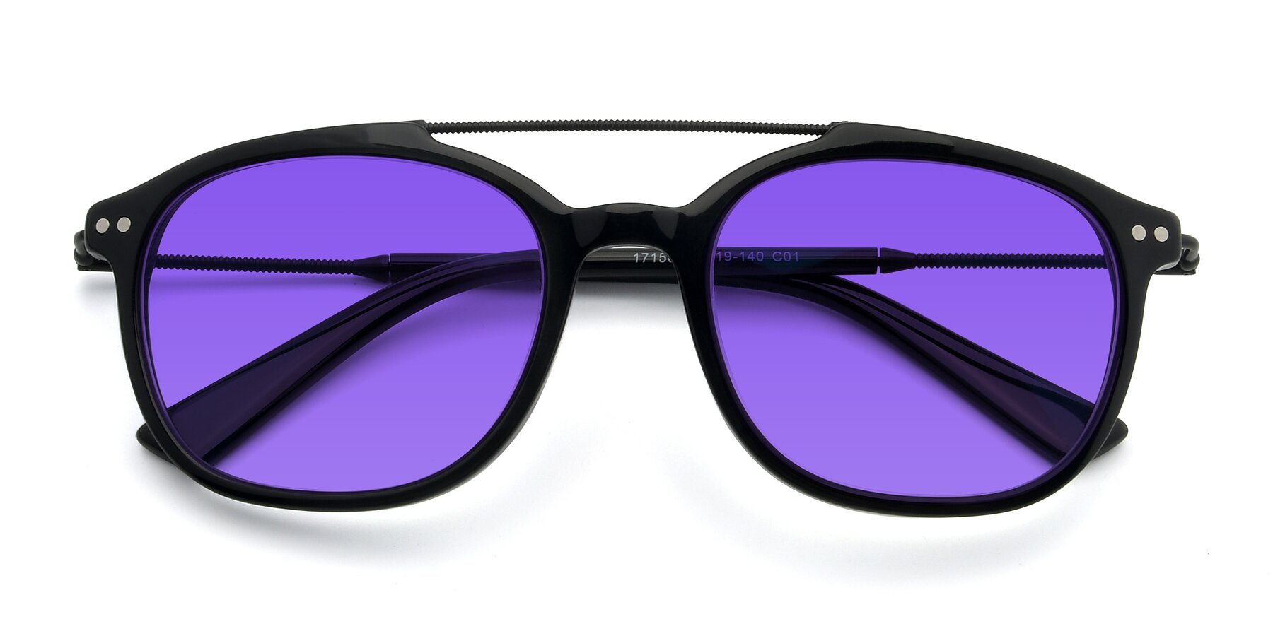 Folded Front of 17150 in Black with Purple Tinted Lenses