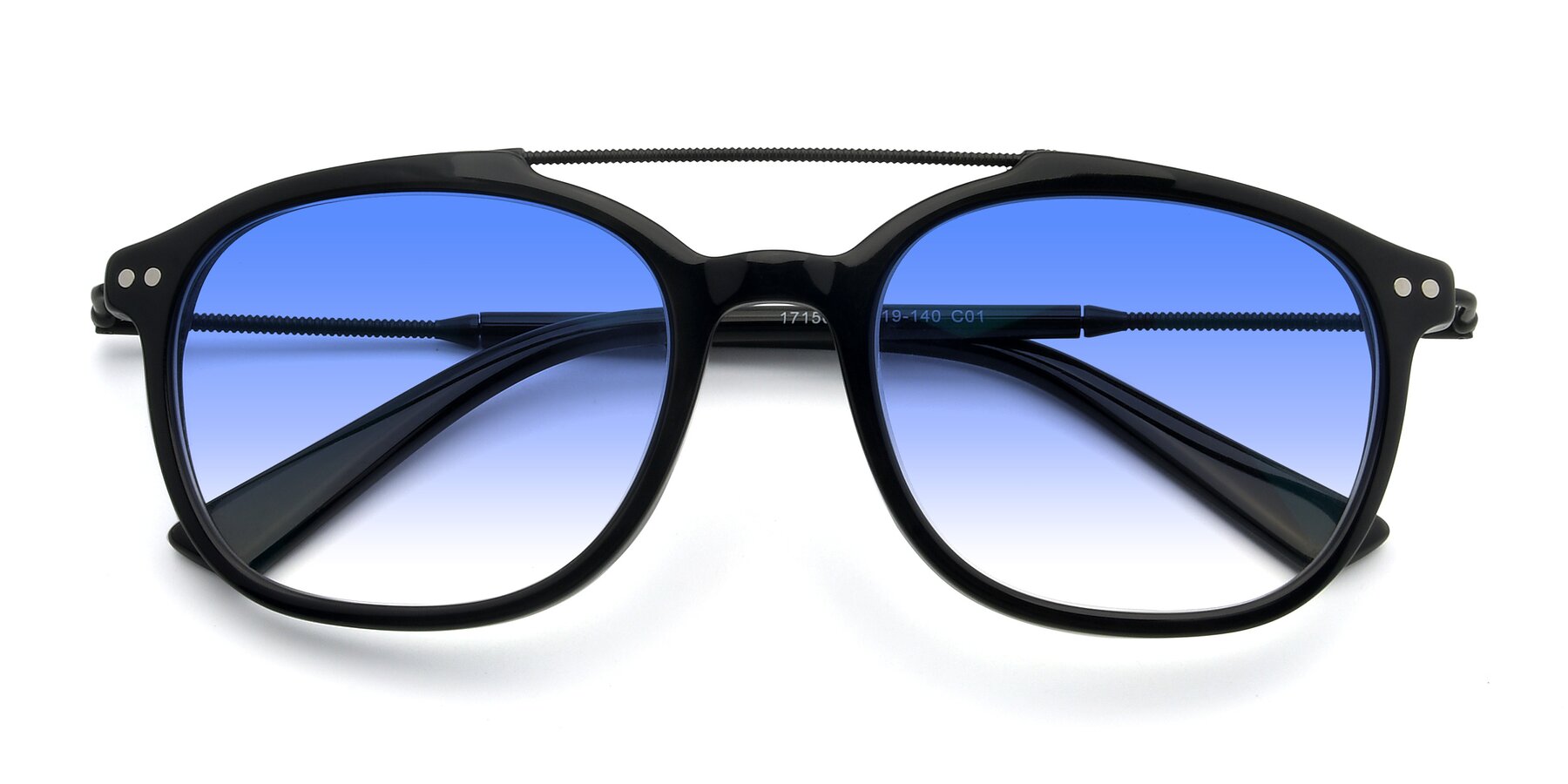 Folded Front of 17150 in Black with Blue Gradient Lenses