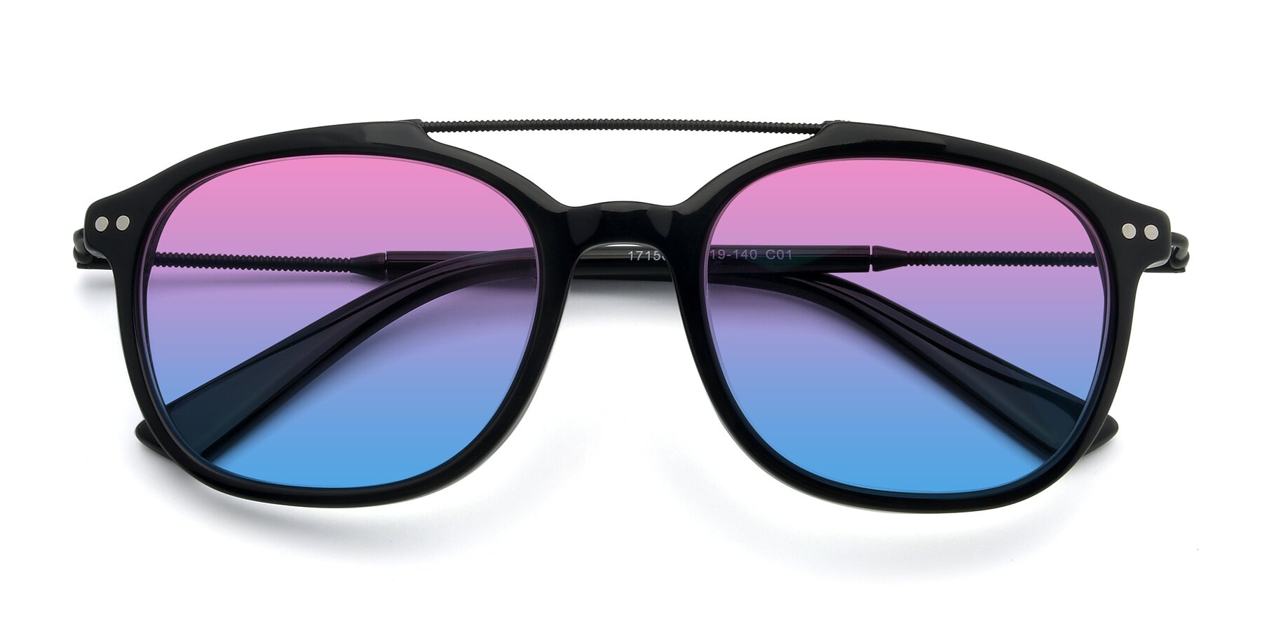 Folded Front of 17150 in Black with Pink / Blue Gradient Lenses