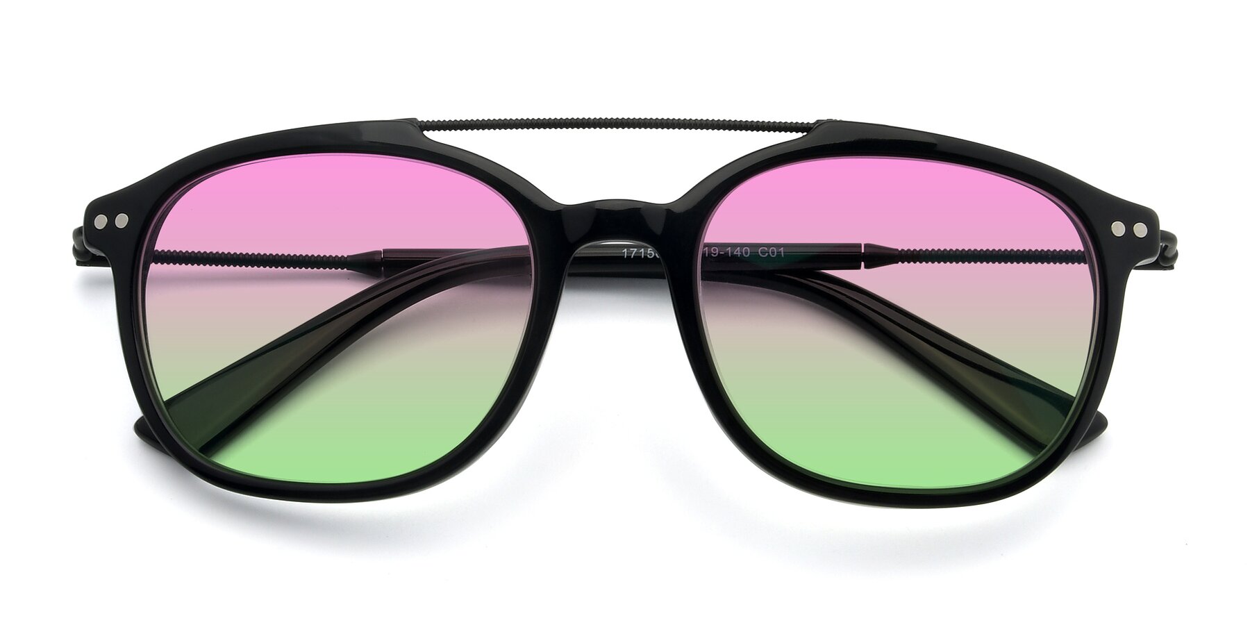 Folded Front of 17150 in Black with Pink / Green Gradient Lenses
