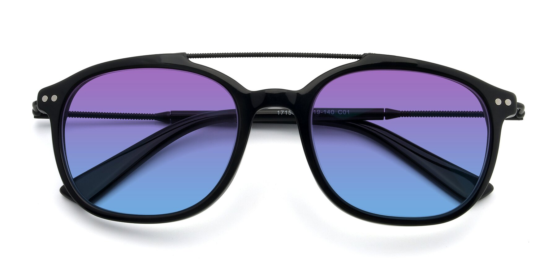 Folded Front of 17150 in Black with Purple / Blue Gradient Lenses