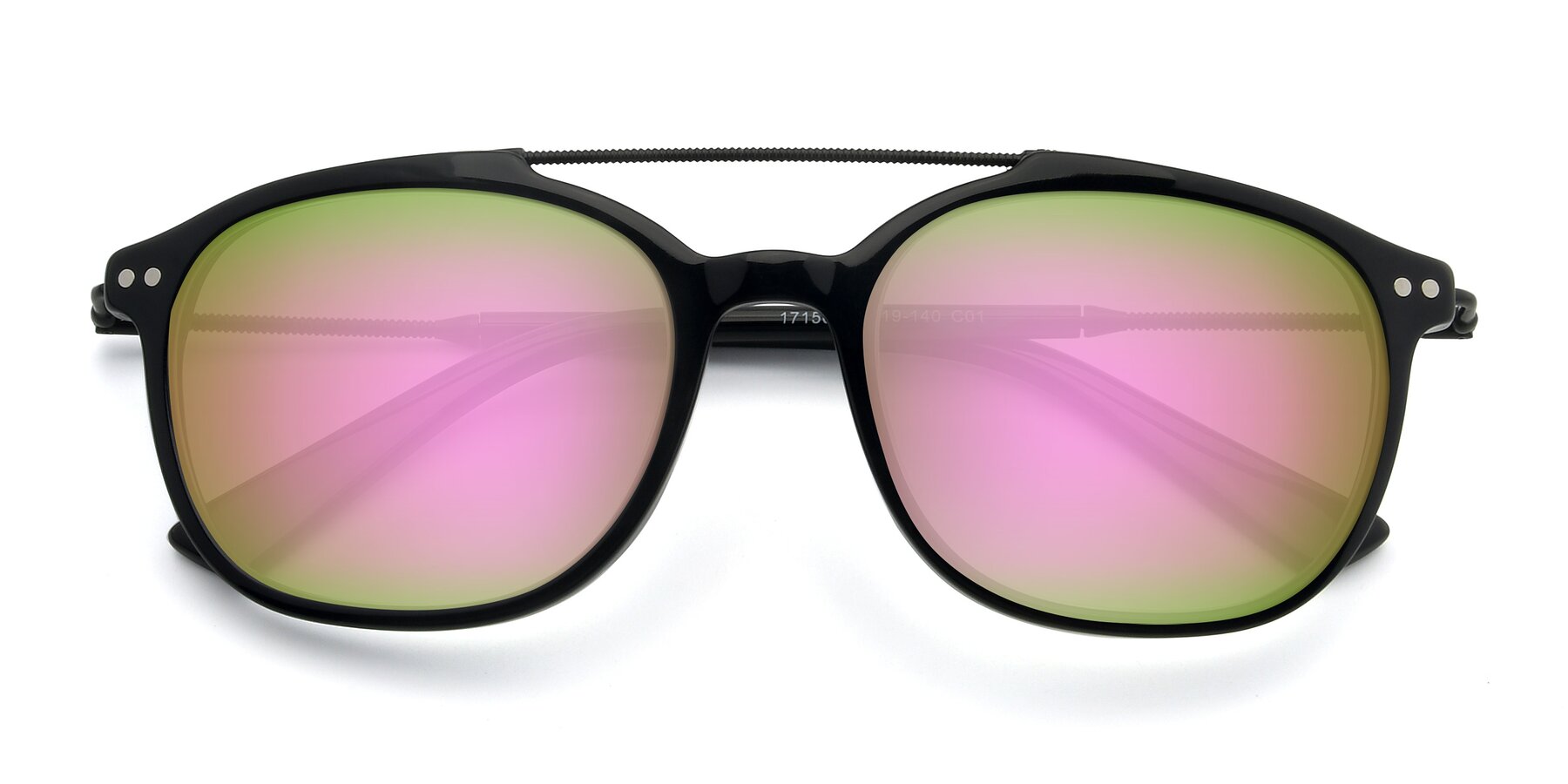 Folded Front of 17150 in Black with Pink Mirrored Lenses