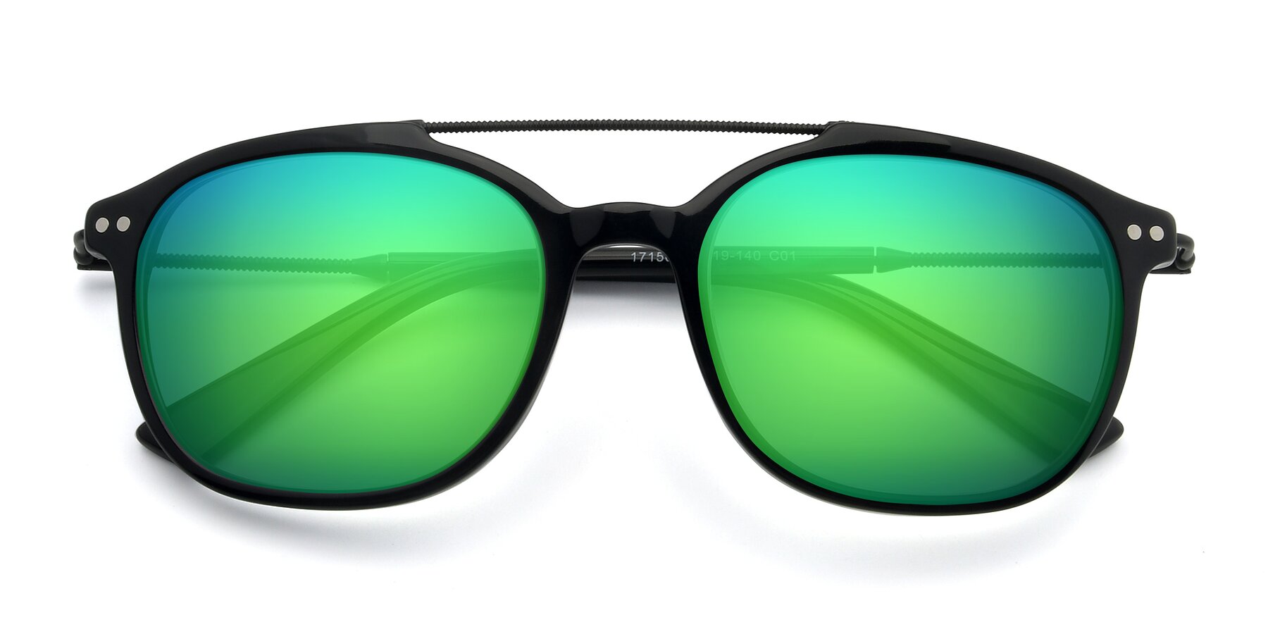 Folded Front of 17150 in Black with Green Mirrored Lenses