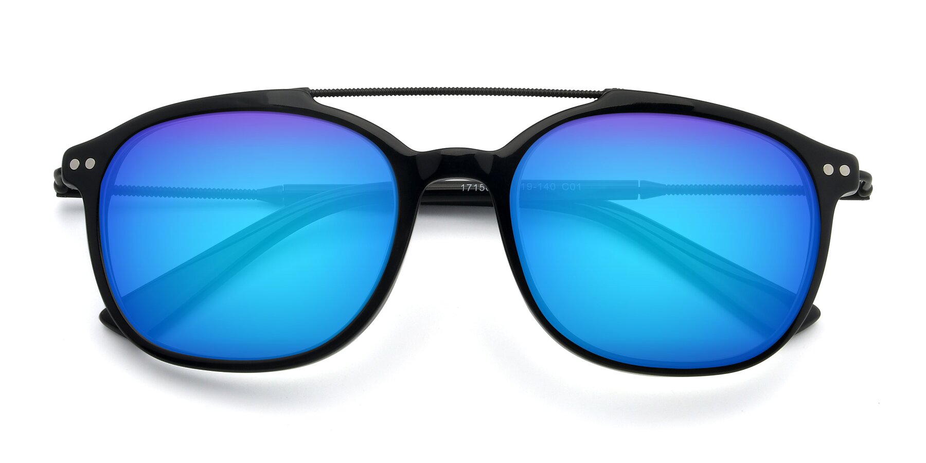 Folded Front of 17150 in Black with Blue Mirrored Lenses
