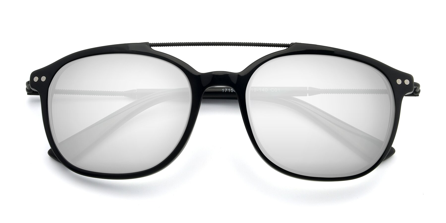 Folded Front of 17150 in Black with Silver Mirrored Lenses