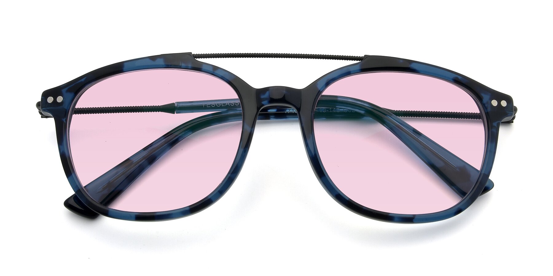 Folded Front of 17150 in Tortoise Blue with Light Pink Tinted Lenses