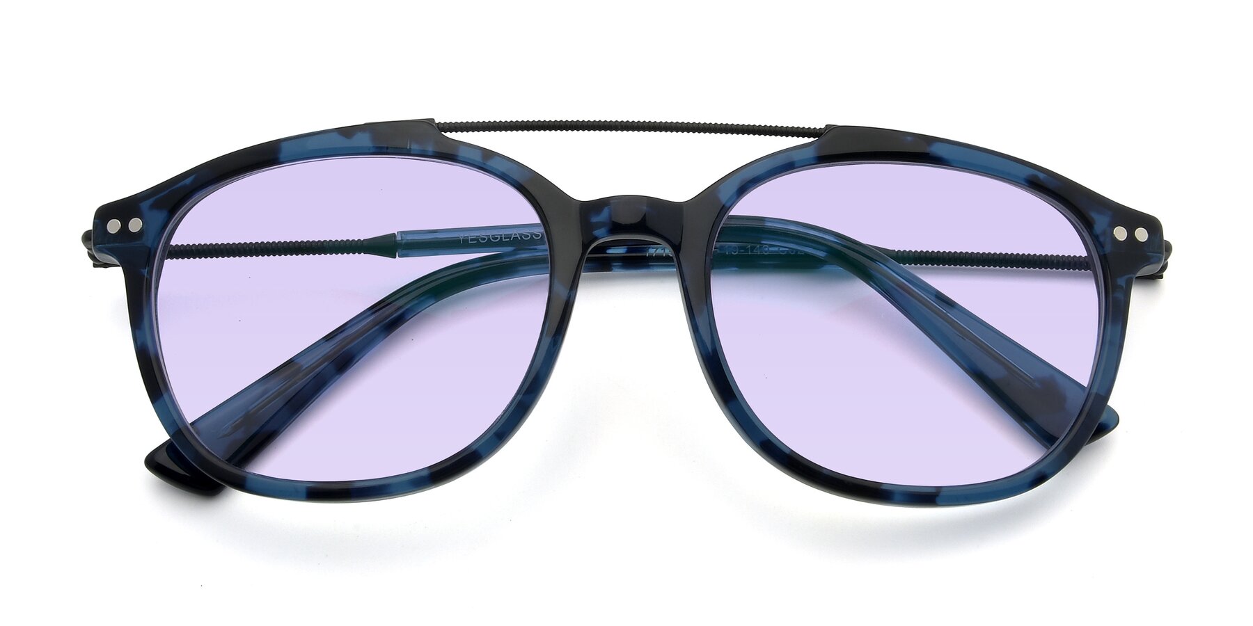 Folded Front of 17150 in Tortoise Blue with Light Purple Tinted Lenses