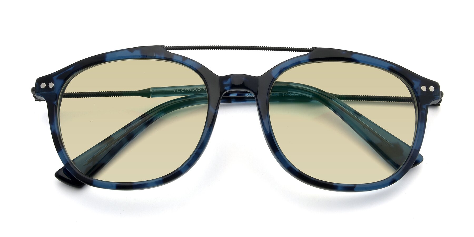 Folded Front of 17150 in Tortoise Blue with Light Champagne Tinted Lenses