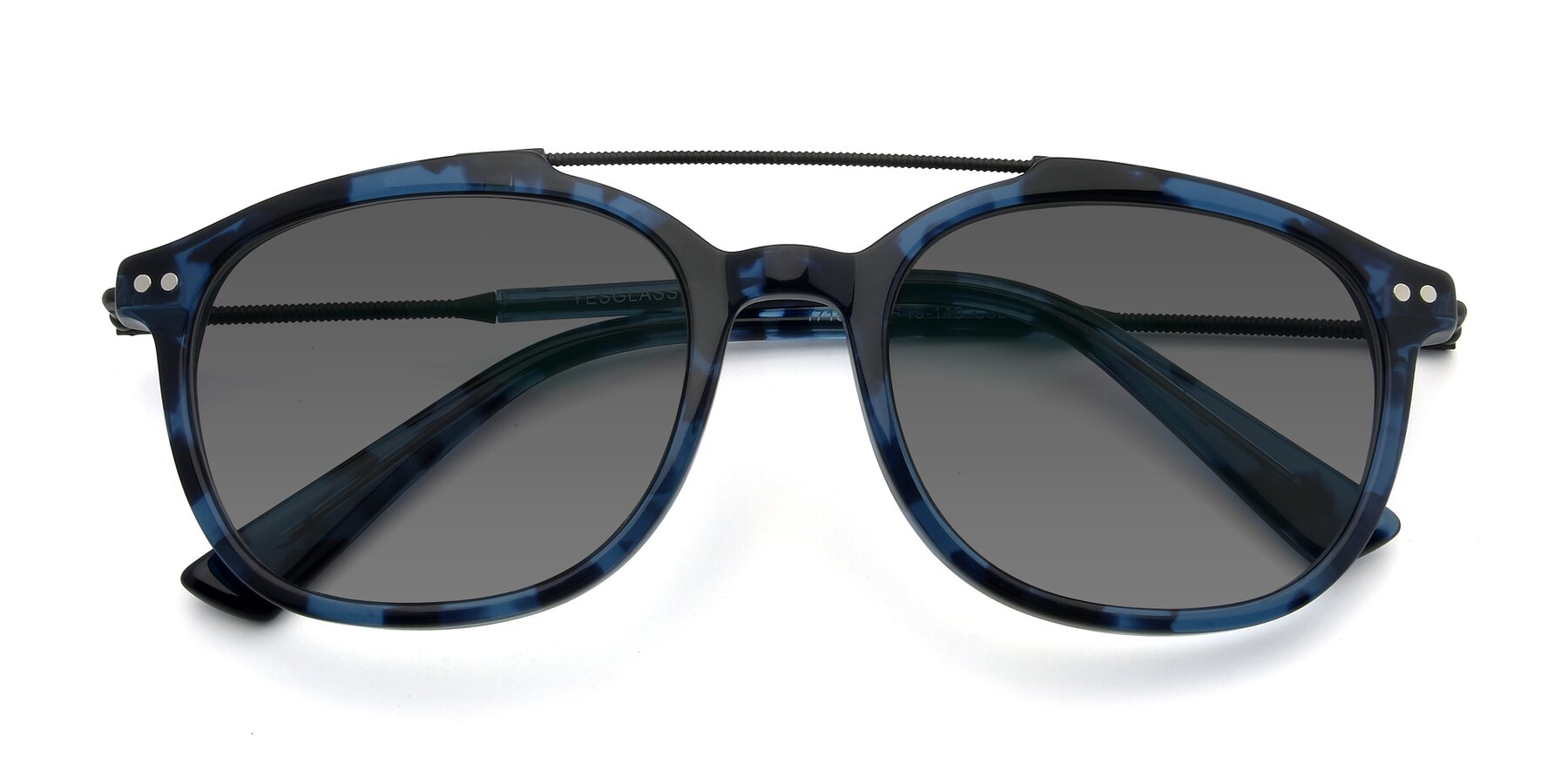 Folded Front of 17150 in Tortoise Blue with Medium Gray Tinted Lenses