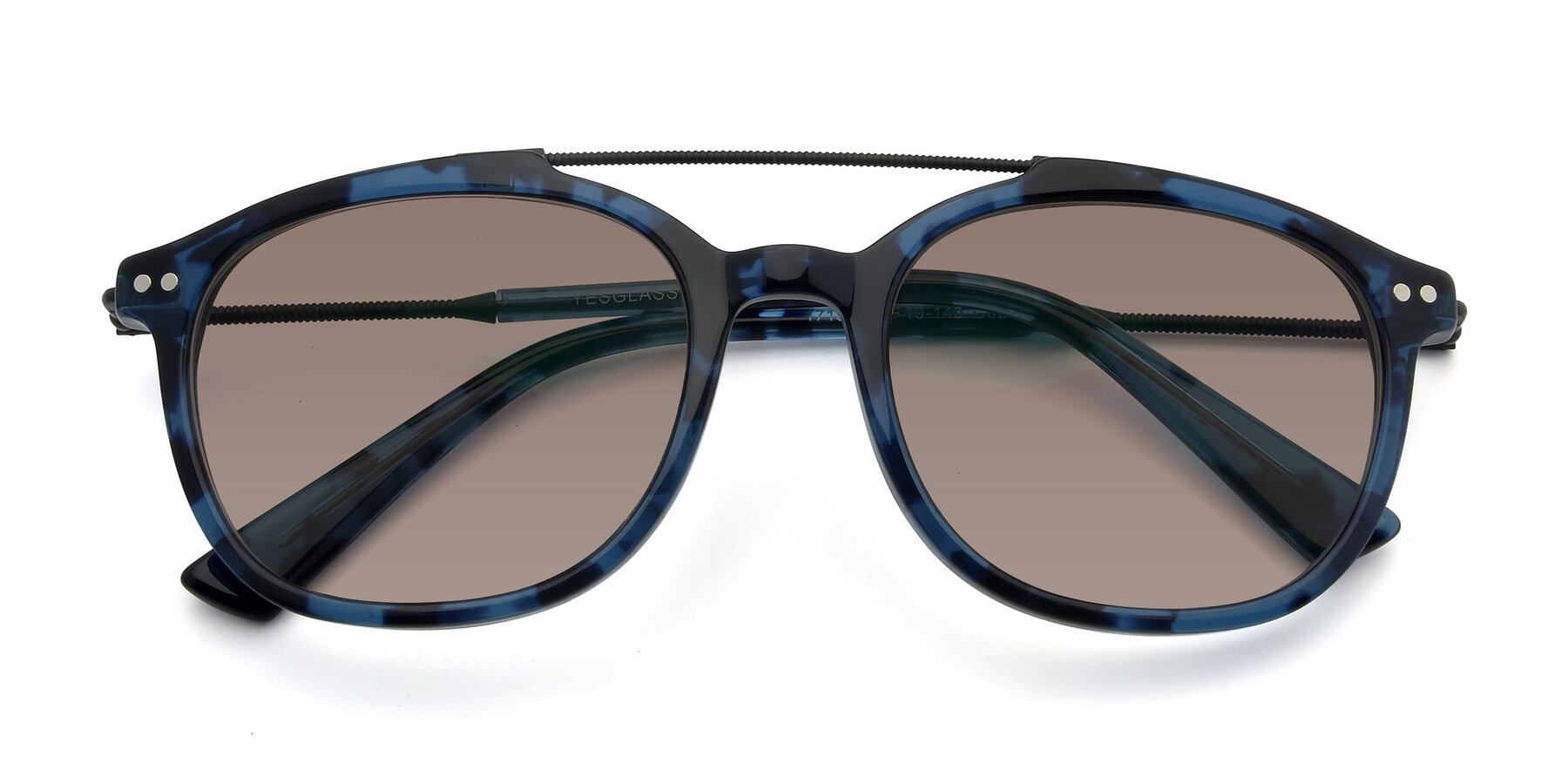 Folded Front of 17150 in Tortoise Blue with Medium Brown Tinted Lenses