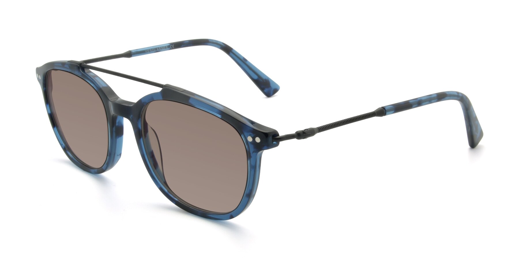 Angle of 17150 in Tortoise Blue with Medium Brown Tinted Lenses