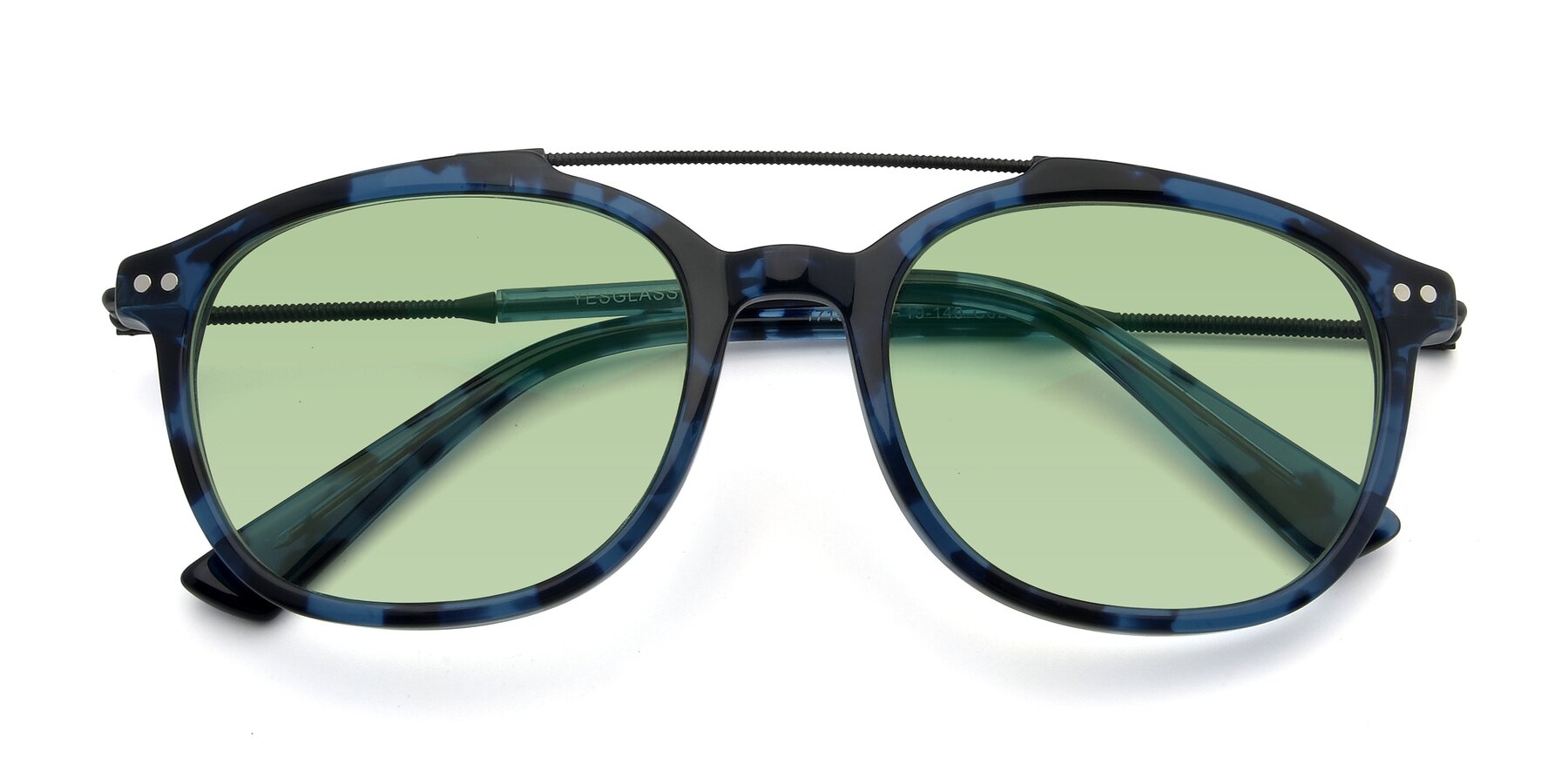 Folded Front of 17150 in Tortoise Blue with Medium Green Tinted Lenses