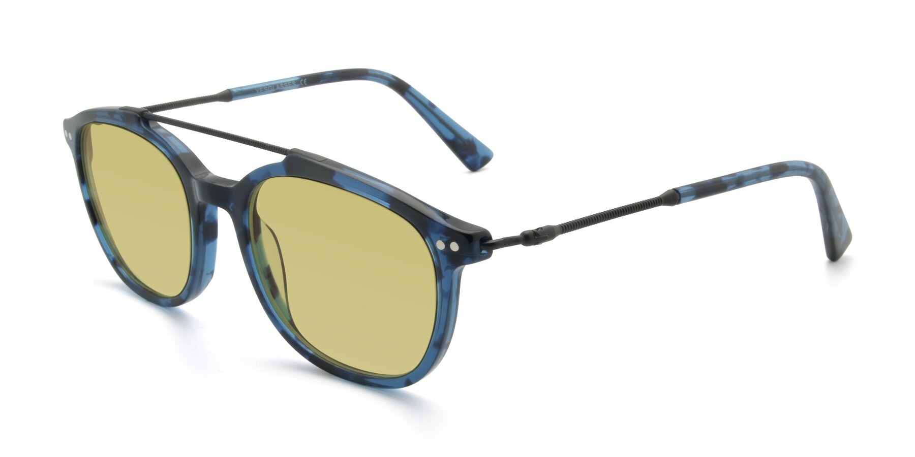 Angle of 17150 in Tortoise Blue with Medium Champagne Tinted Lenses