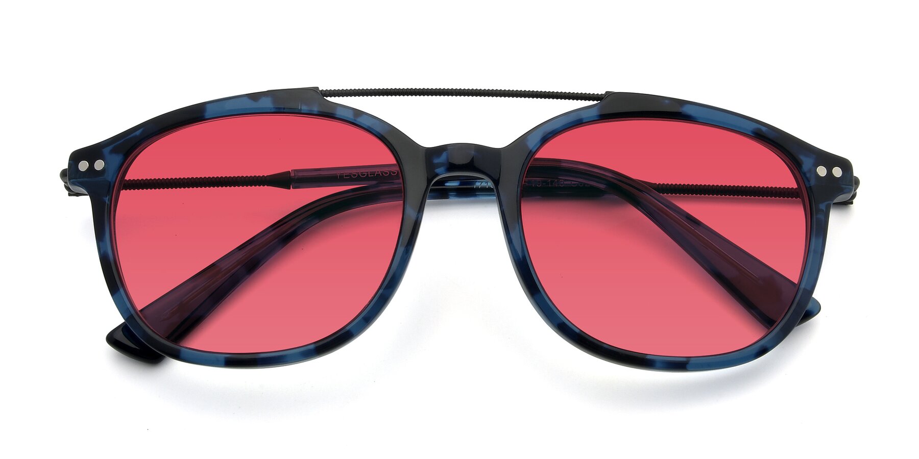 Folded Front of 17150 in Tortoise Blue with Red Tinted Lenses