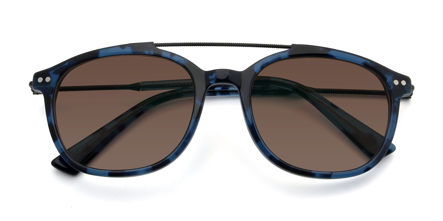 Folded Front of 17150 in Tortoise Blue with Brown Tinted Lenses