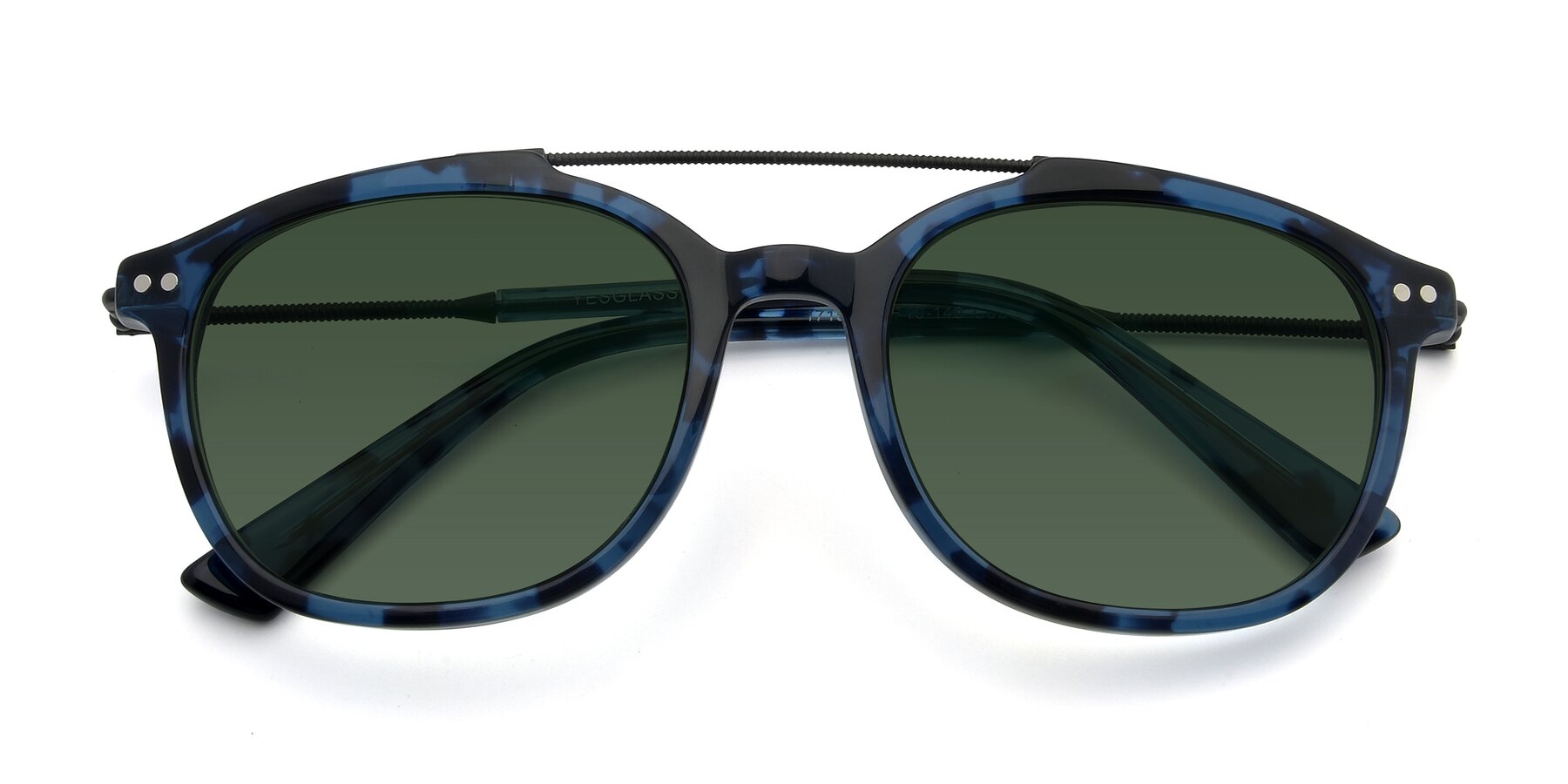Folded Front of 17150 in Tortoise Blue with Green Tinted Lenses