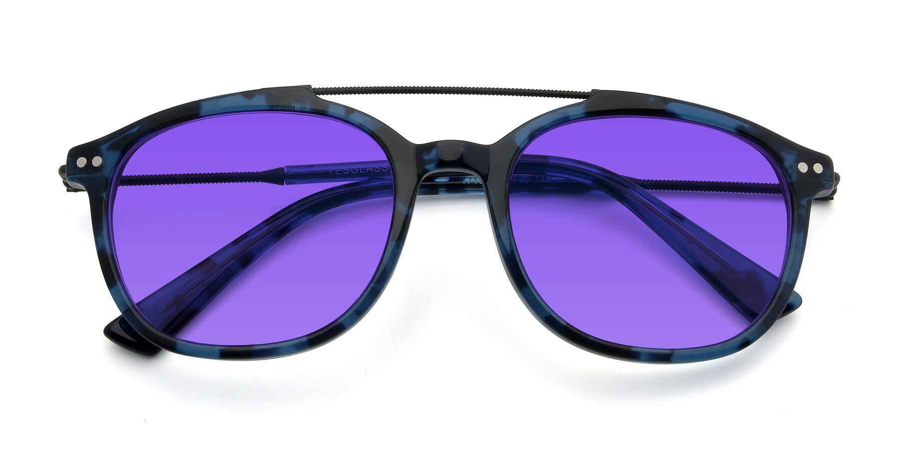Folded Front of 17150 in Tortoise Blue with Purple Tinted Lenses