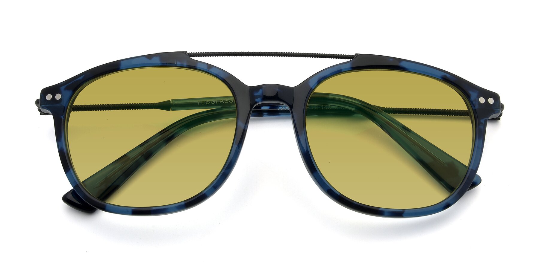 Folded Front of 17150 in Tortoise Blue with Champagne Tinted Lenses