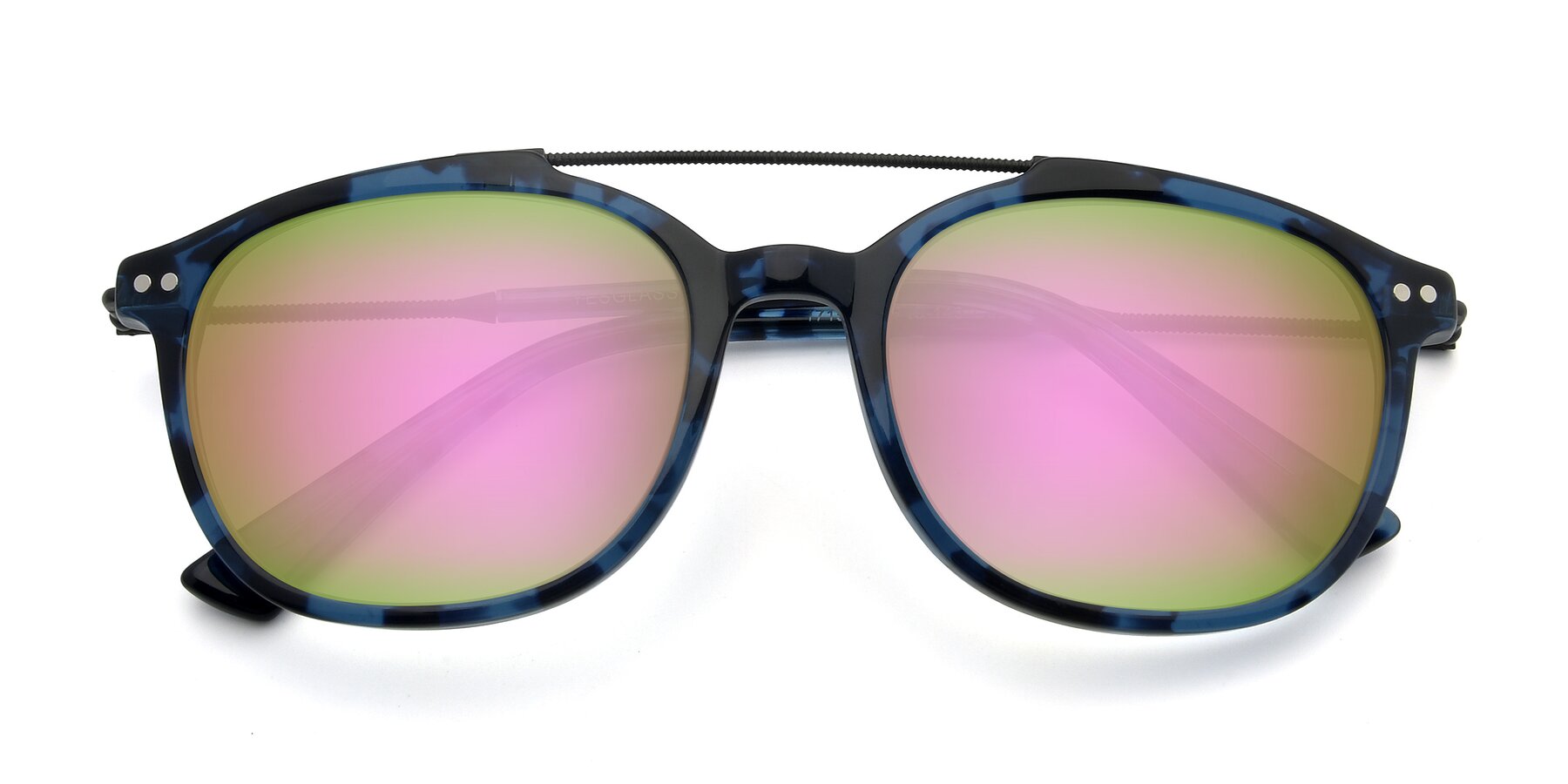 Folded Front of 17150 in Tortoise Blue with Pink Mirrored Lenses