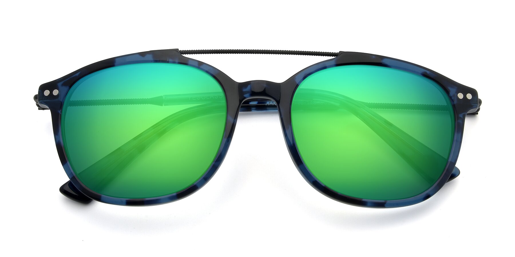 Folded Front of 17150 in Tortoise Blue with Green Mirrored Lenses