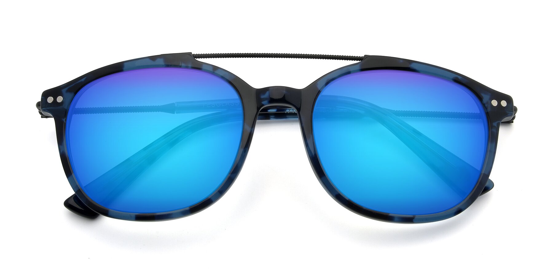 Folded Front of 17150 in Tortoise Blue with Blue Mirrored Lenses