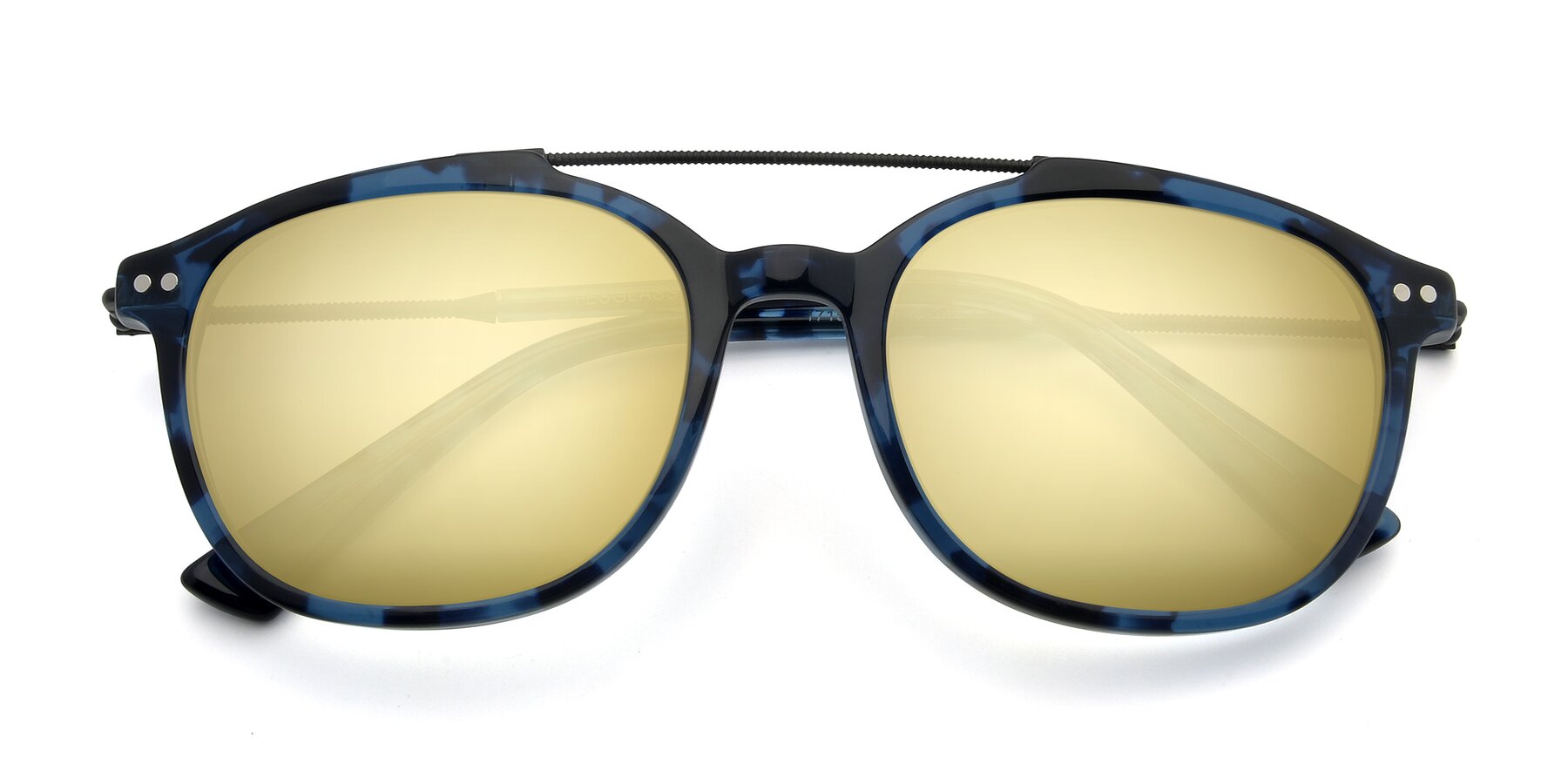 Folded Front of 17150 in Tortoise Blue with Gold Mirrored Lenses