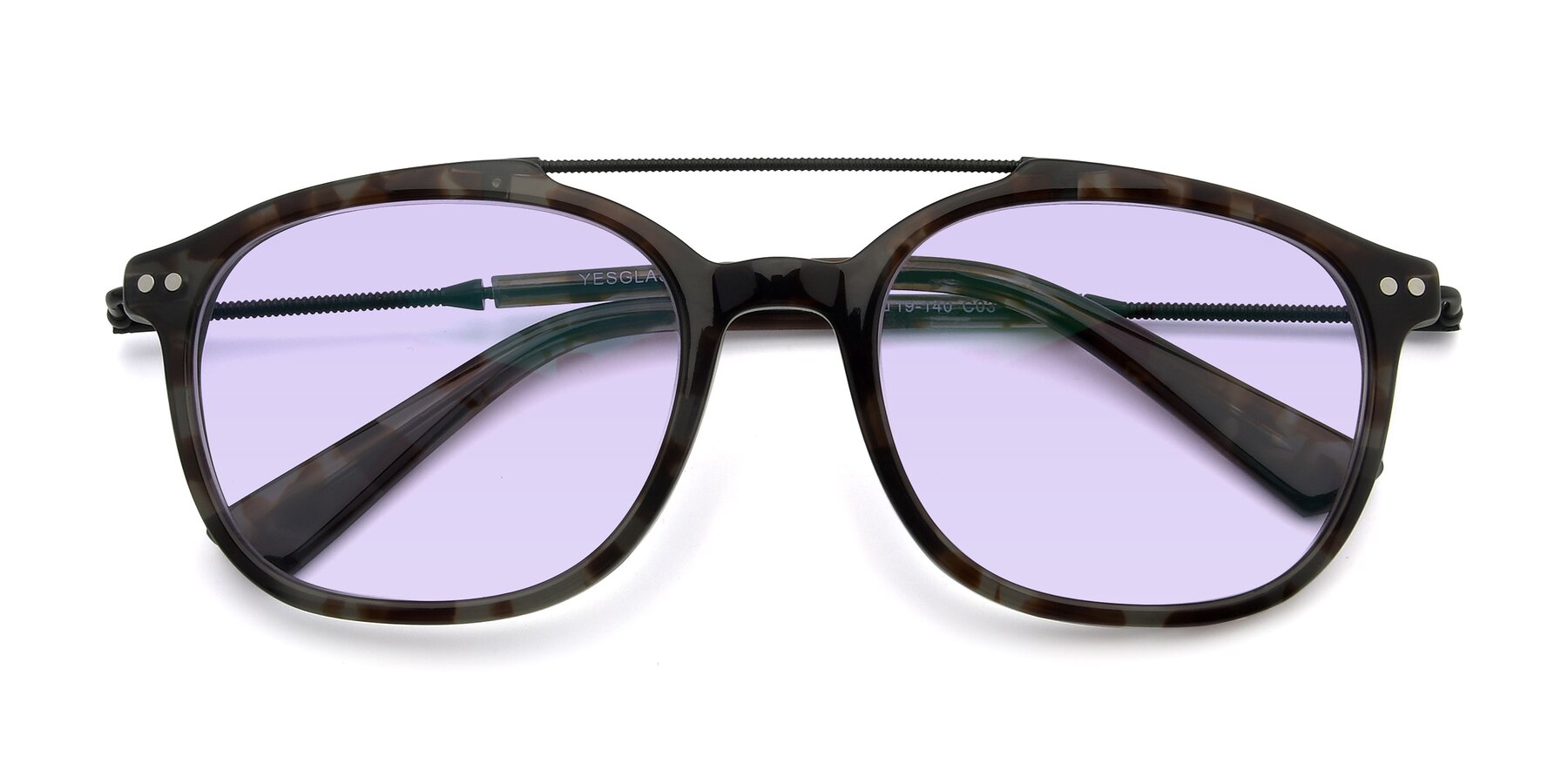 Folded Front of 17150 in Tortoise Navy with Light Purple Tinted Lenses
