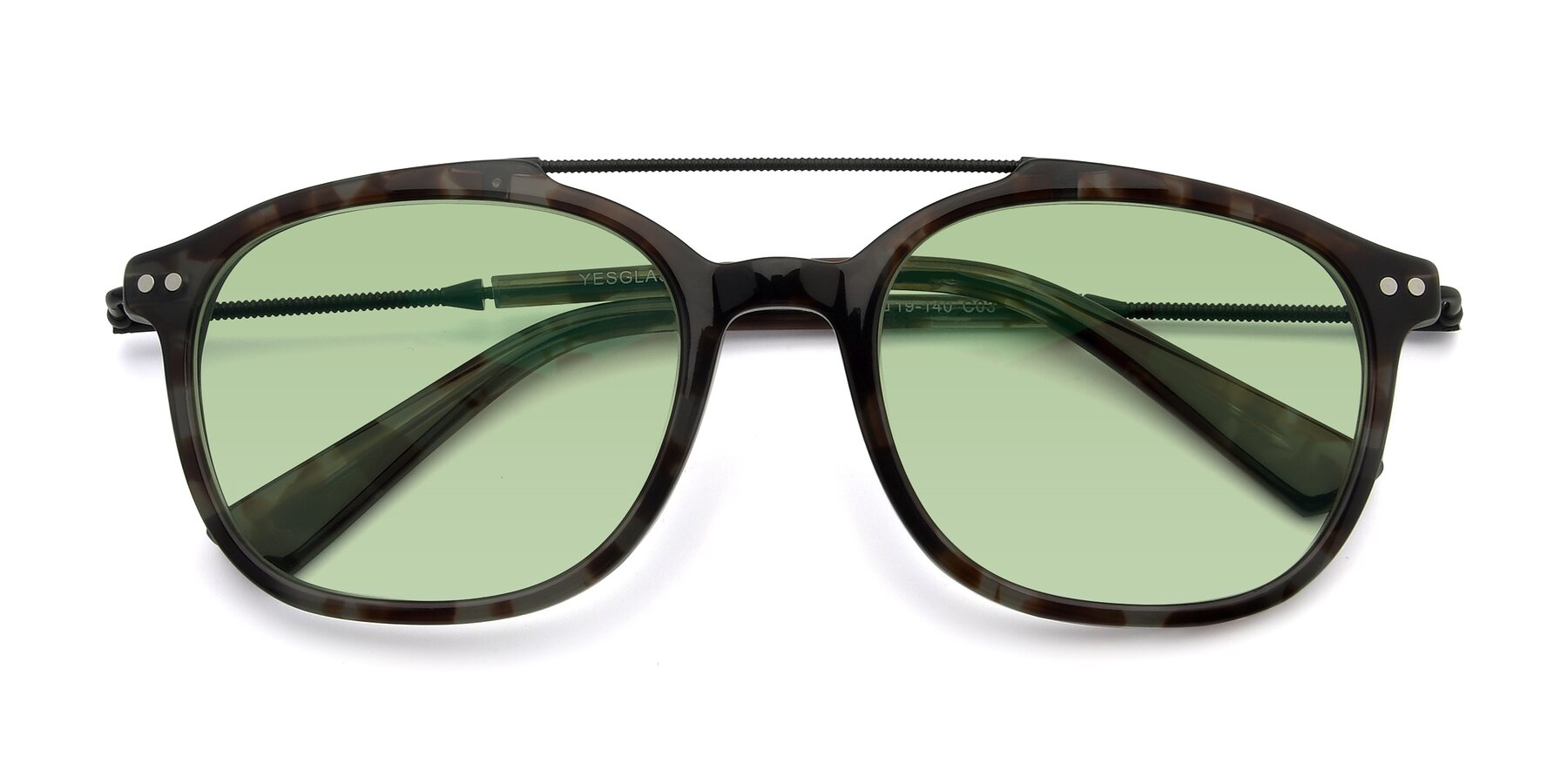 Folded Front of 17150 in Tortoise Navy with Medium Green Tinted Lenses