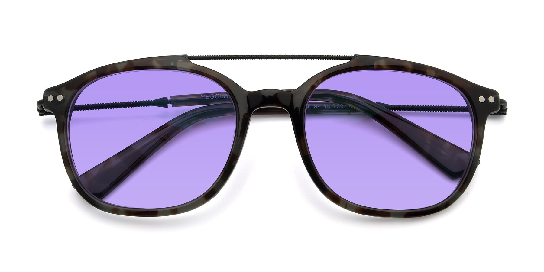 Folded Front of 17150 in Tortoise Navy with Medium Purple Tinted Lenses