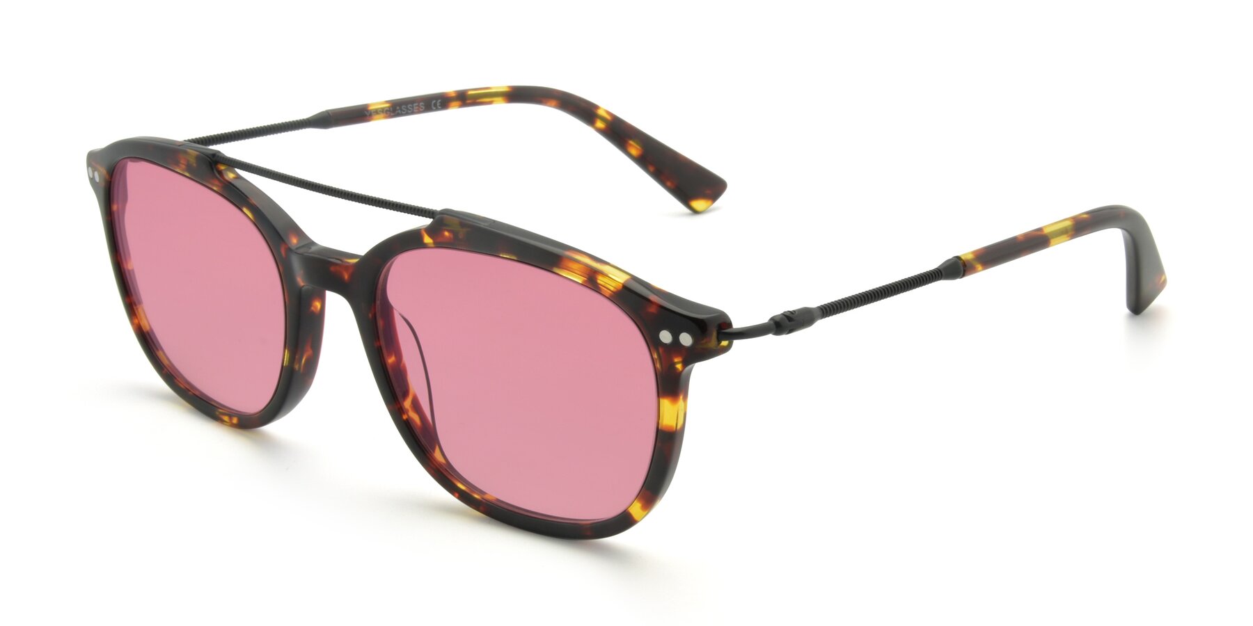 Angle of 17150 in Tortoise Brown with Pink Tinted Lenses