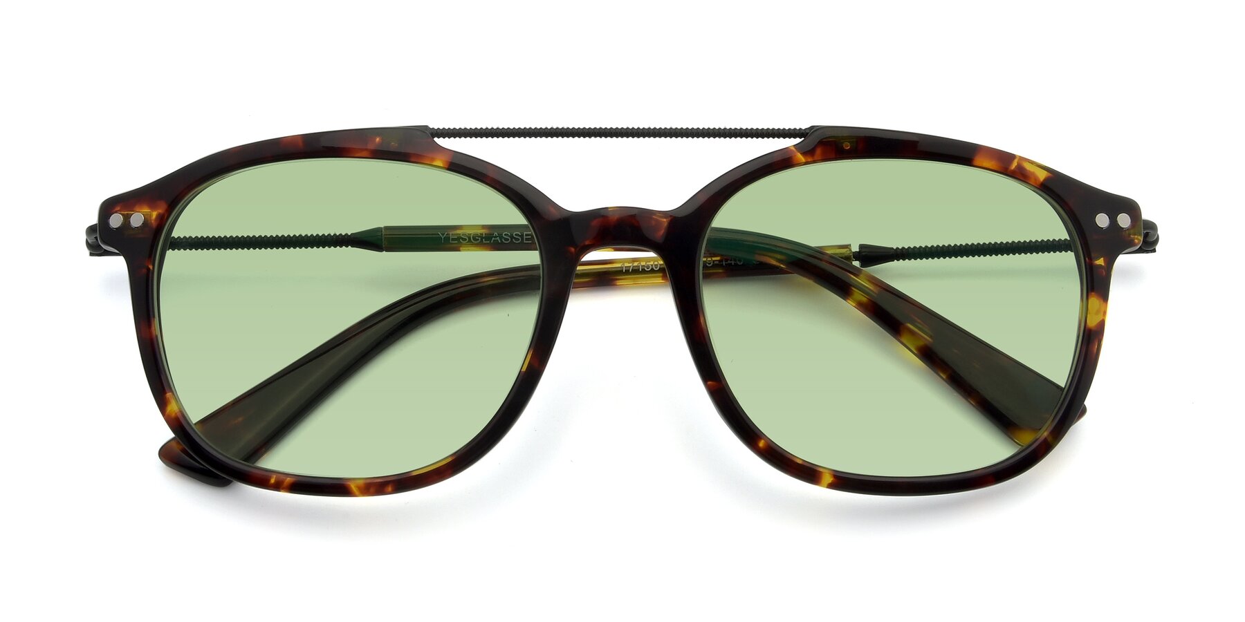 Folded Front of 17150 in Tortoise Brown with Medium Green Tinted Lenses