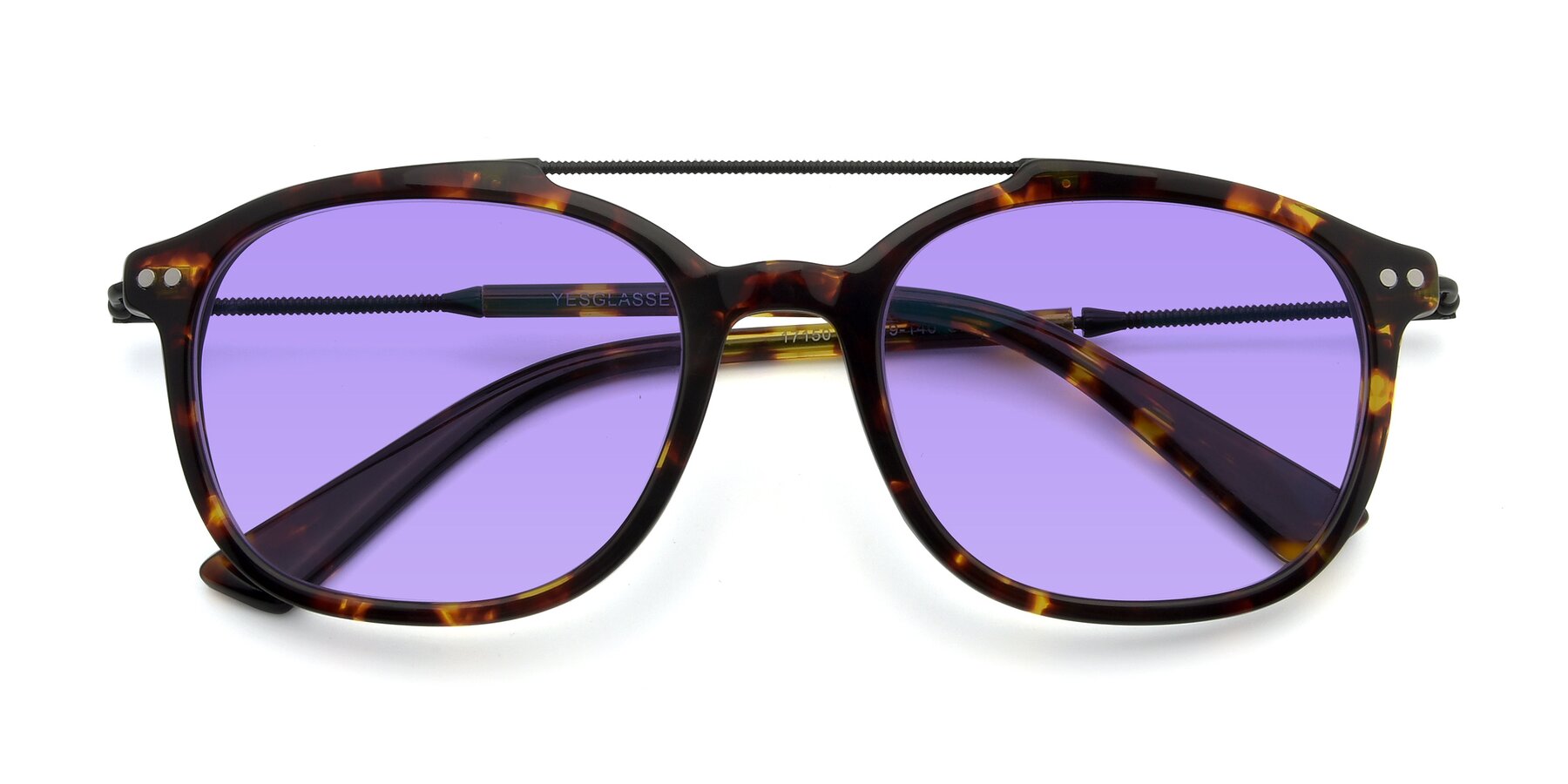 Folded Front of 17150 in Tortoise Brown with Medium Purple Tinted Lenses