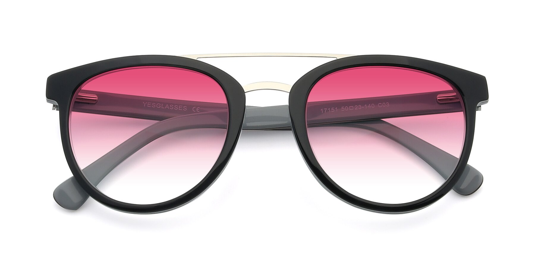 Folded Front of 17151 in Black-Silver with Pink Gradient Lenses