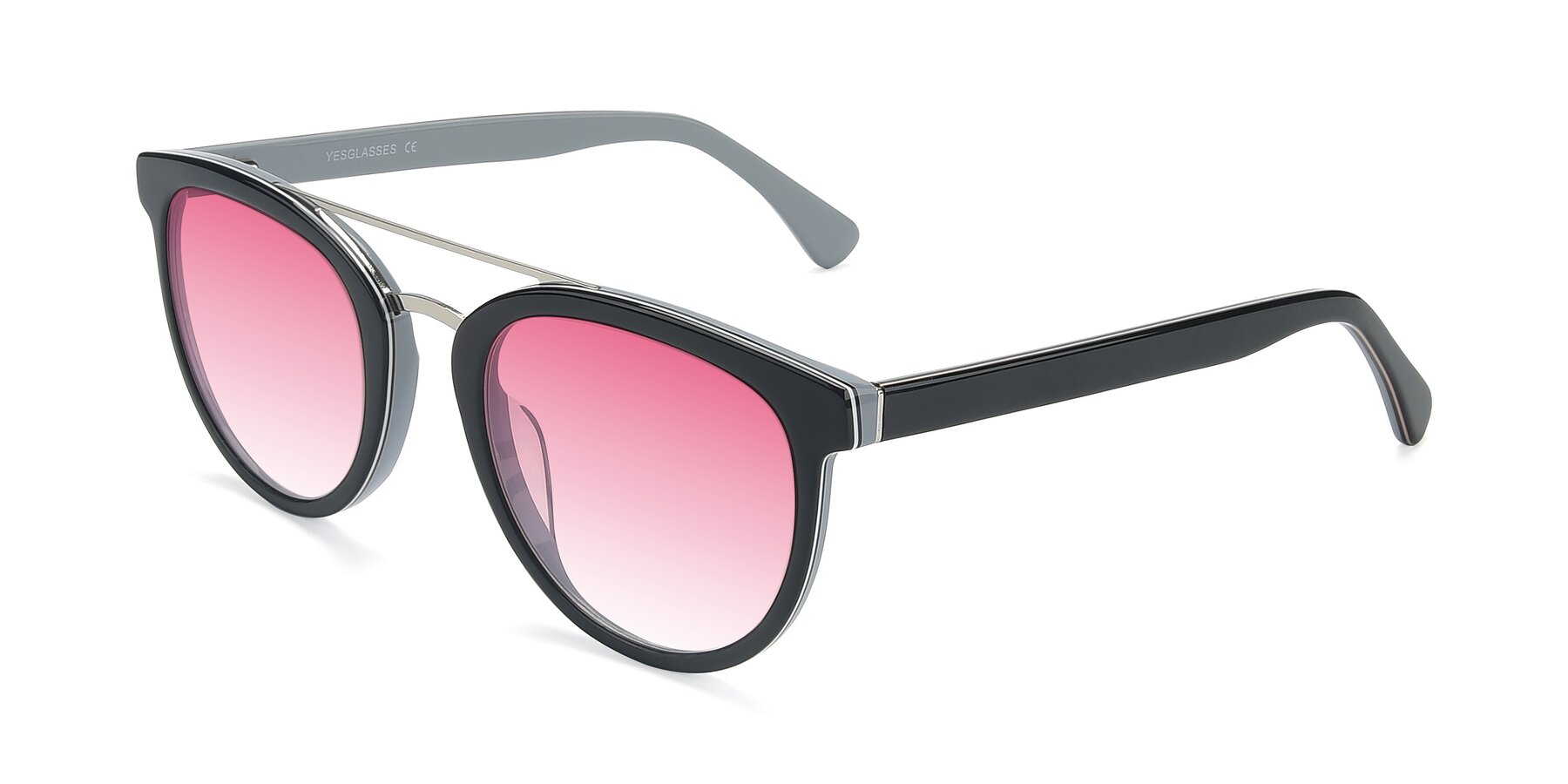 Angle of 17151 in Black-Silver with Pink Gradient Lenses