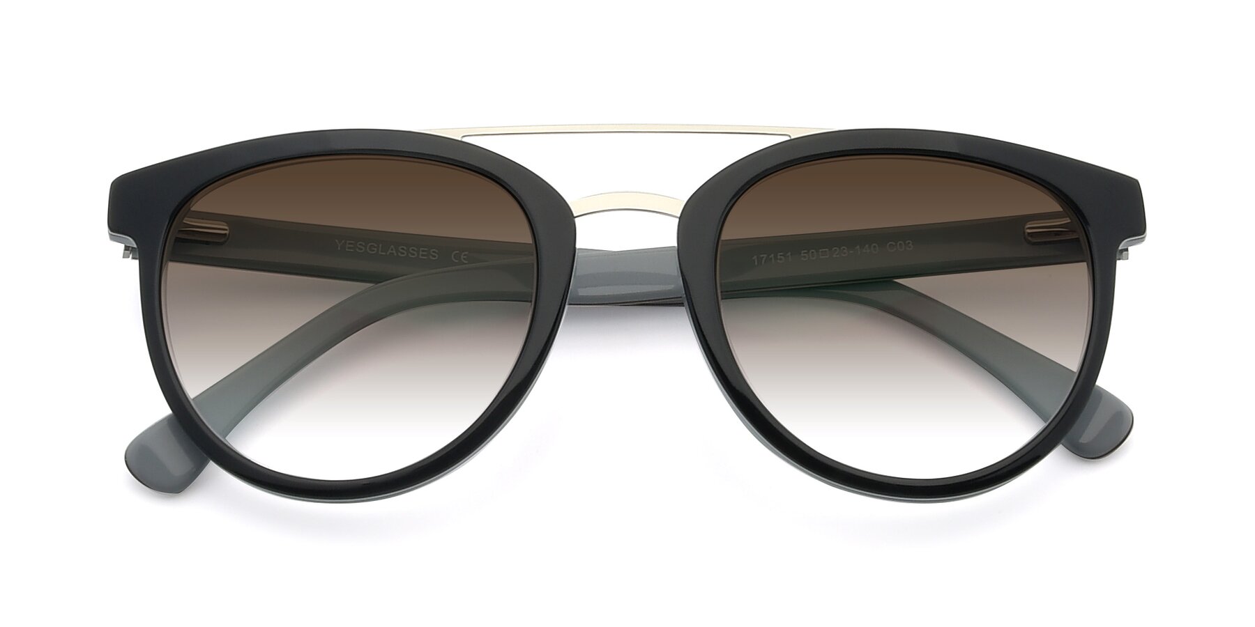 Folded Front of 17151 in Black-Silver with Brown Gradient Lenses
