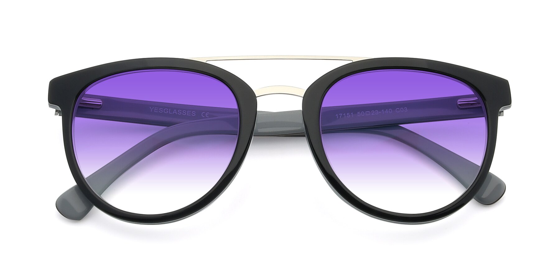 Folded Front of 17151 in Black-Silver with Purple Gradient Lenses