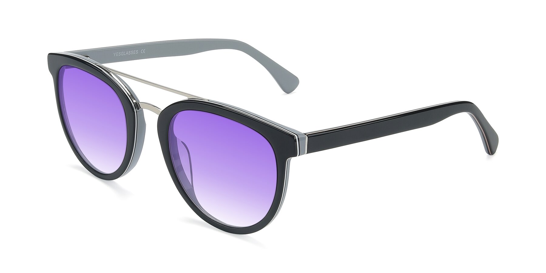 Angle of 17151 in Black-Silver with Purple Gradient Lenses