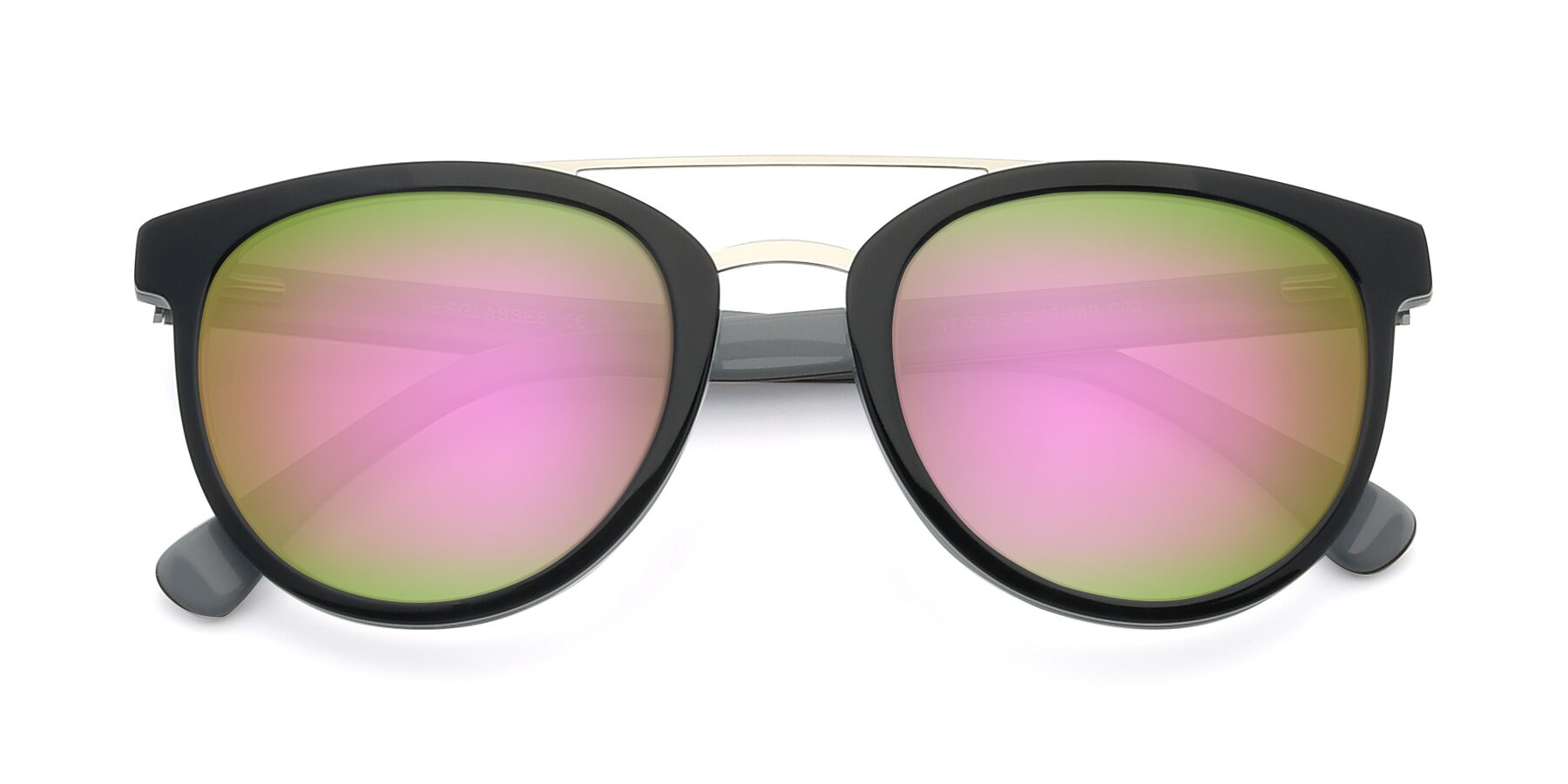 Folded Front of 17151 in Black-Silver with Pink Mirrored Lenses