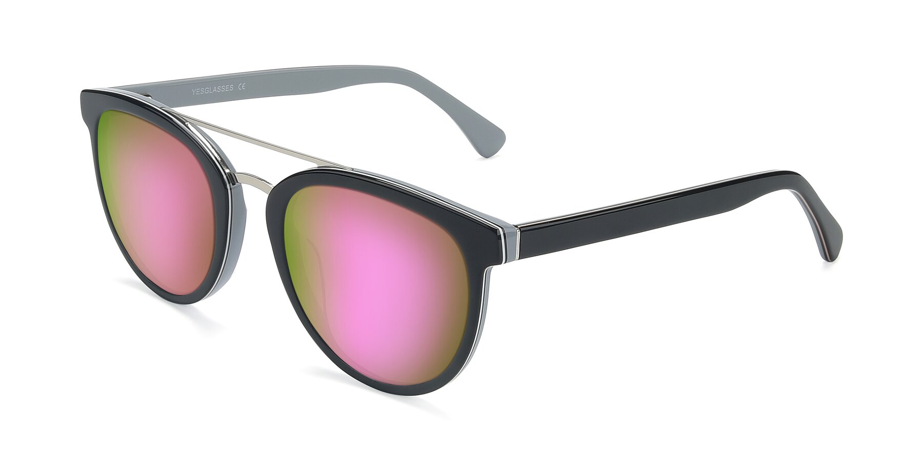 Angle of 17151 in Black-Silver with Pink Mirrored Lenses