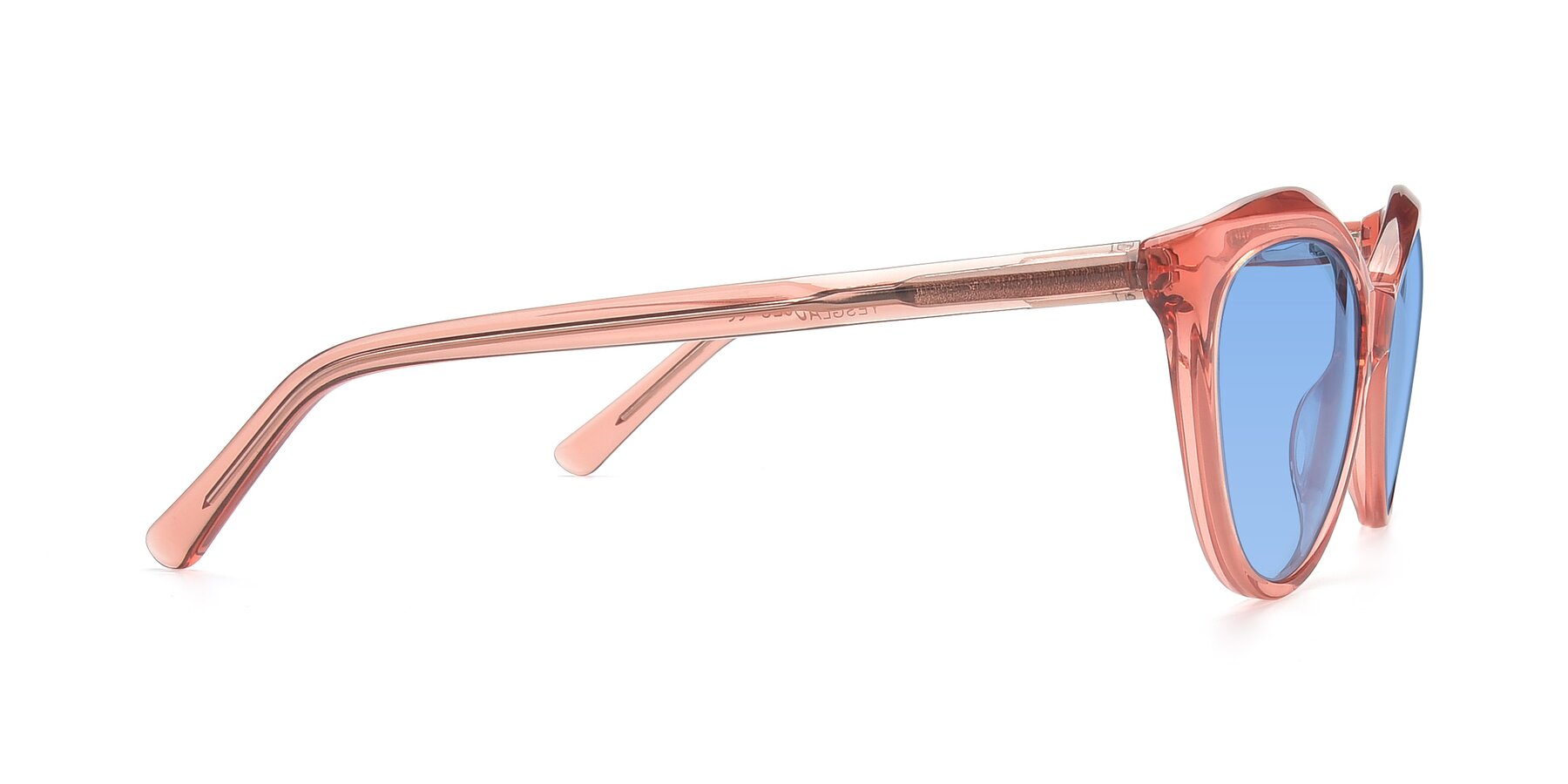 Side of 17154 in Transparent Red with Medium Blue Tinted Lenses