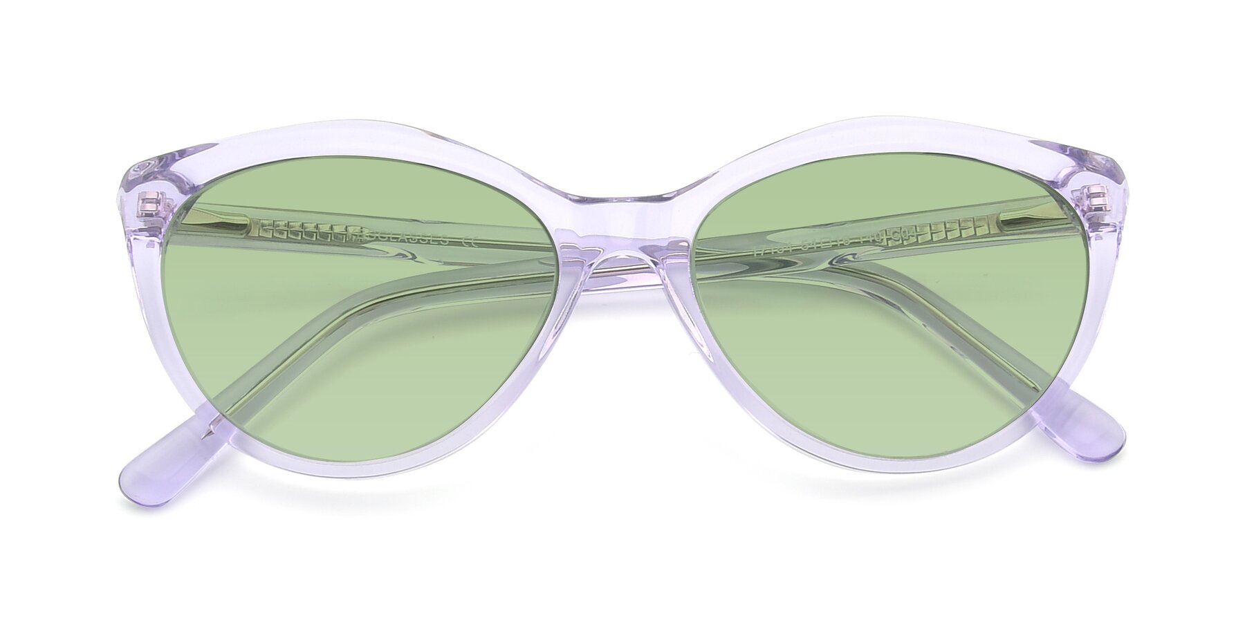 Folded Front of 17154 in Transparent Lavender with Medium Green Tinted Lenses