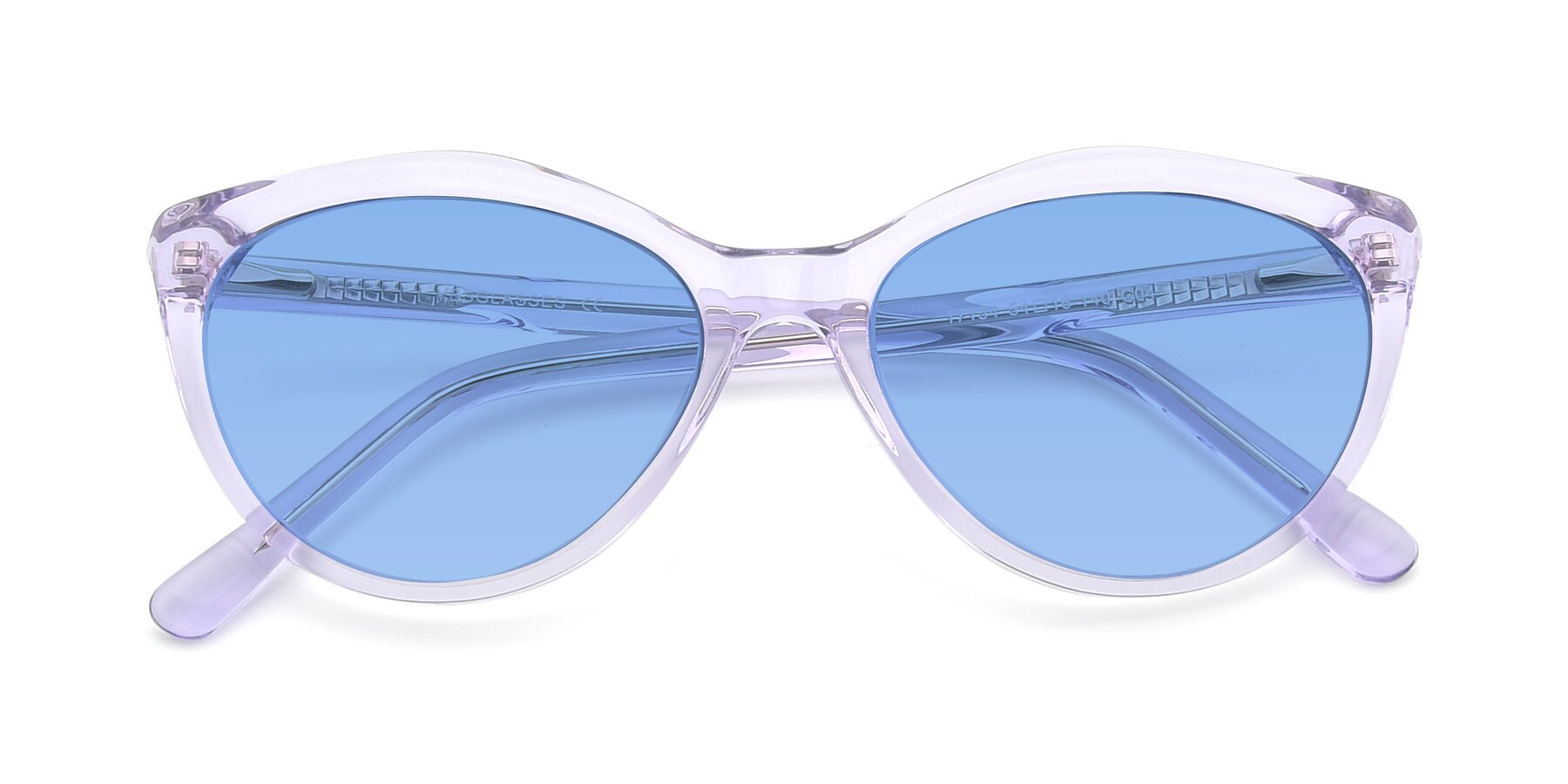 Folded Front of 17154 in Transparent Lavender with Medium Blue Tinted Lenses
