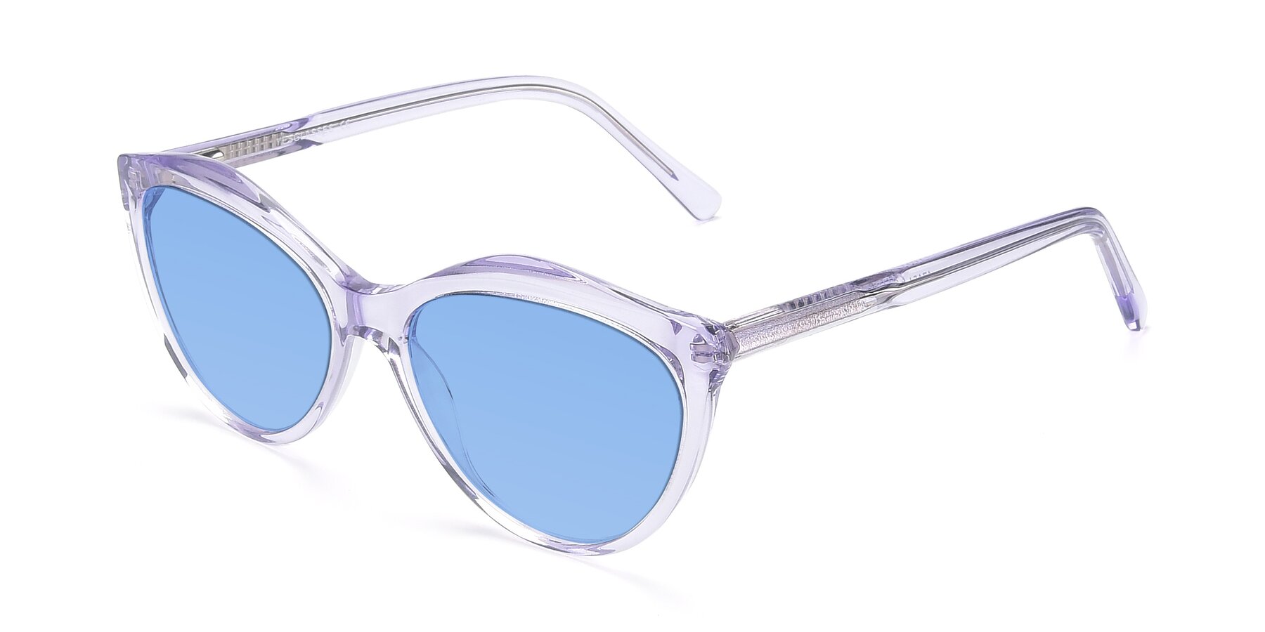 Angle of 17154 in Transparent Lavender with Medium Blue Tinted Lenses