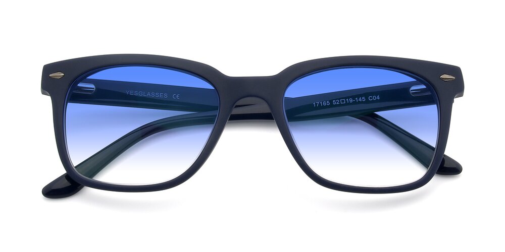 Deep Blue Geek Chic Square Full Rim Gradient Sunglasses With Blue Sunwear Lenses 17165 