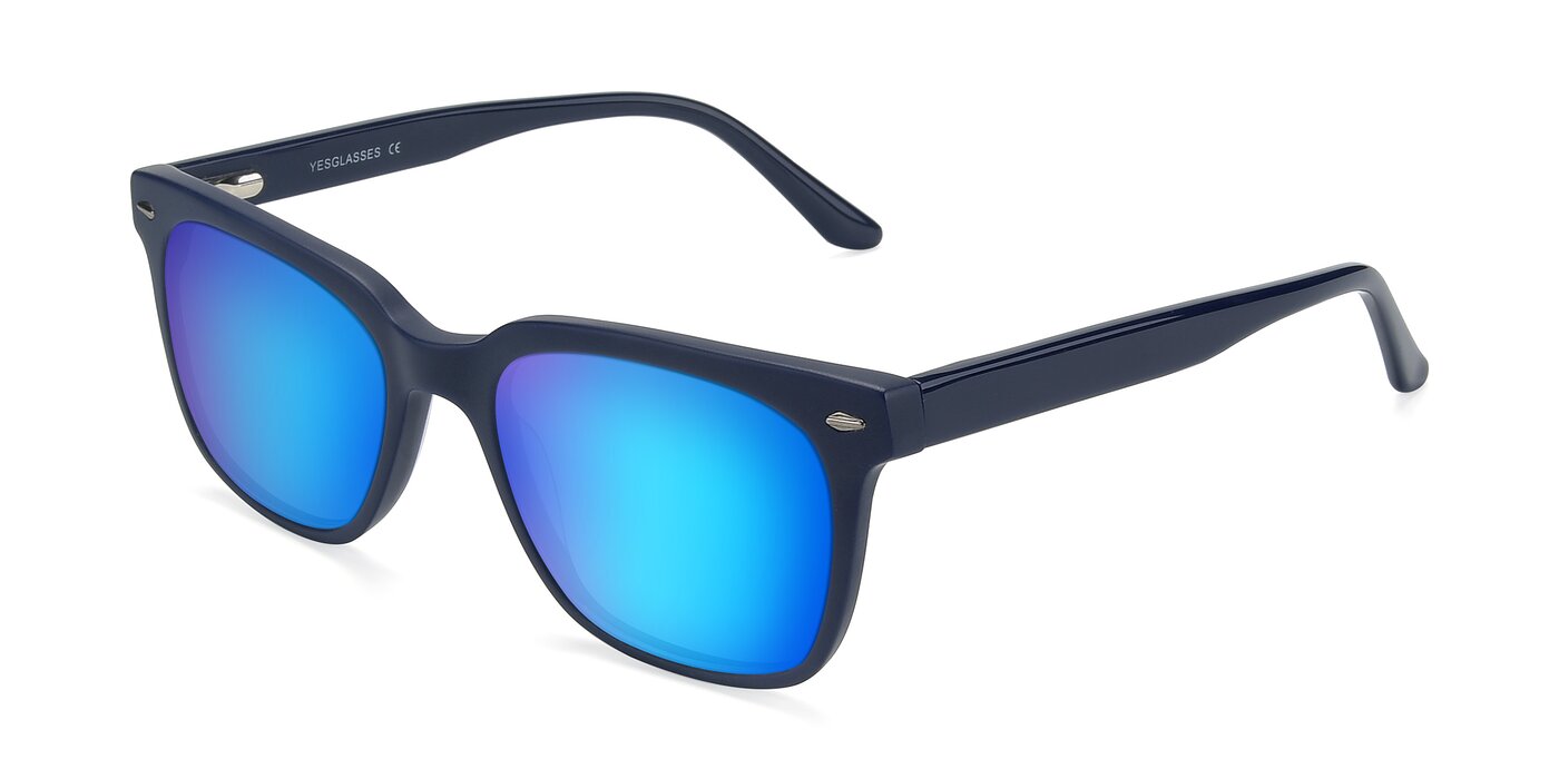 Deep Blue GeekChic Square FullRim Mirrored Sunglasses with Blue Sunwear Lenses 17165