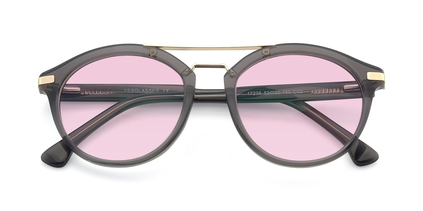 Folded Front of 17236 in Gray-Gold with Light Pink Tinted Lenses