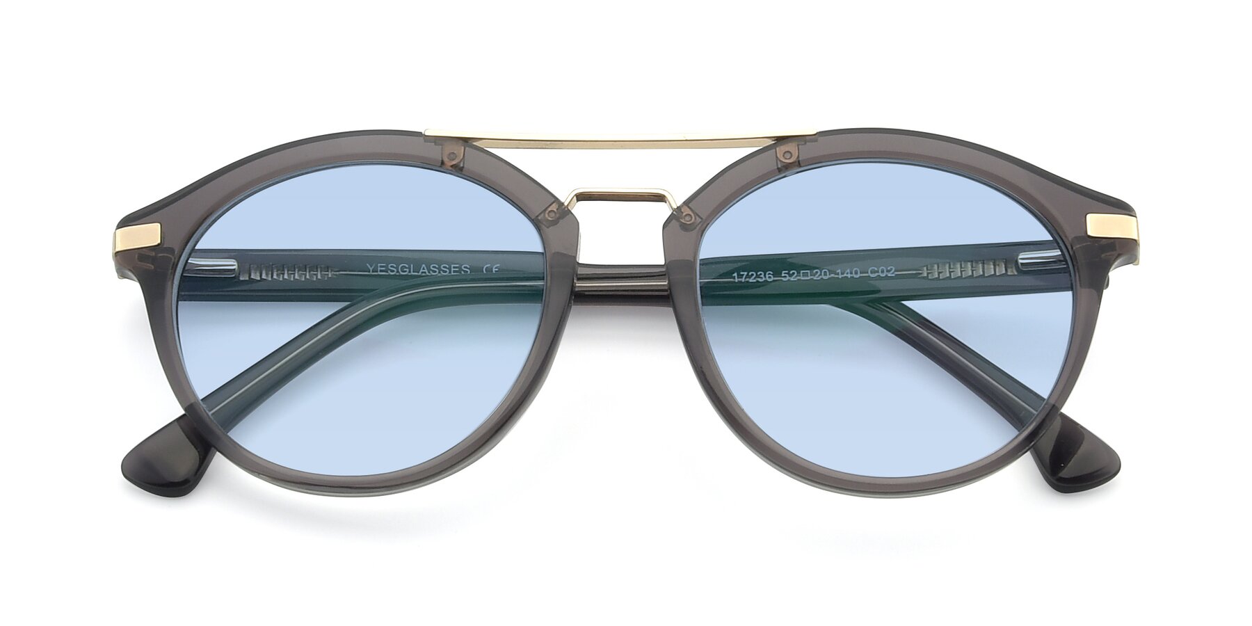 Folded Front of 17236 in Gray-Gold with Light Blue Tinted Lenses